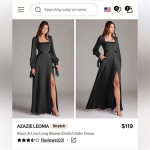 Azazie Leonia - black satin bridesmaid dress